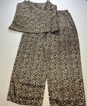 Vintage Cruz Satin Pajama Set Women S/M No Size Tag Tiger Stripe Y2K #0242